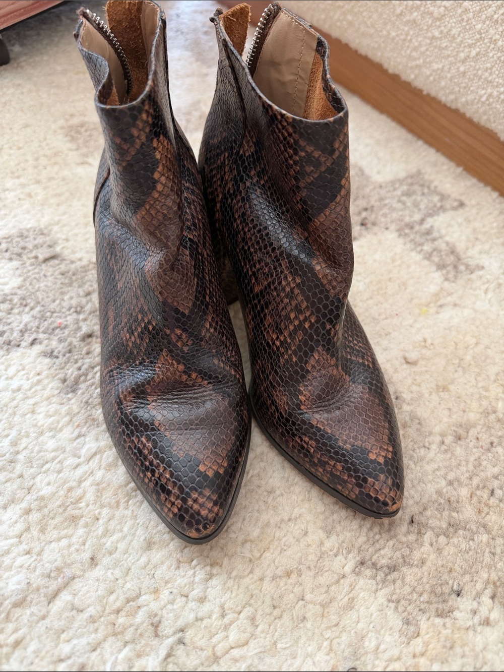 Steve Madden Women’s Brown Snake-Print Pointed Ankle Boots